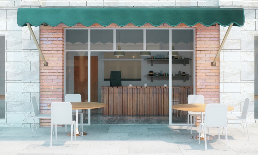 The exterior of an indoor-outdoor cafe in South Florida.