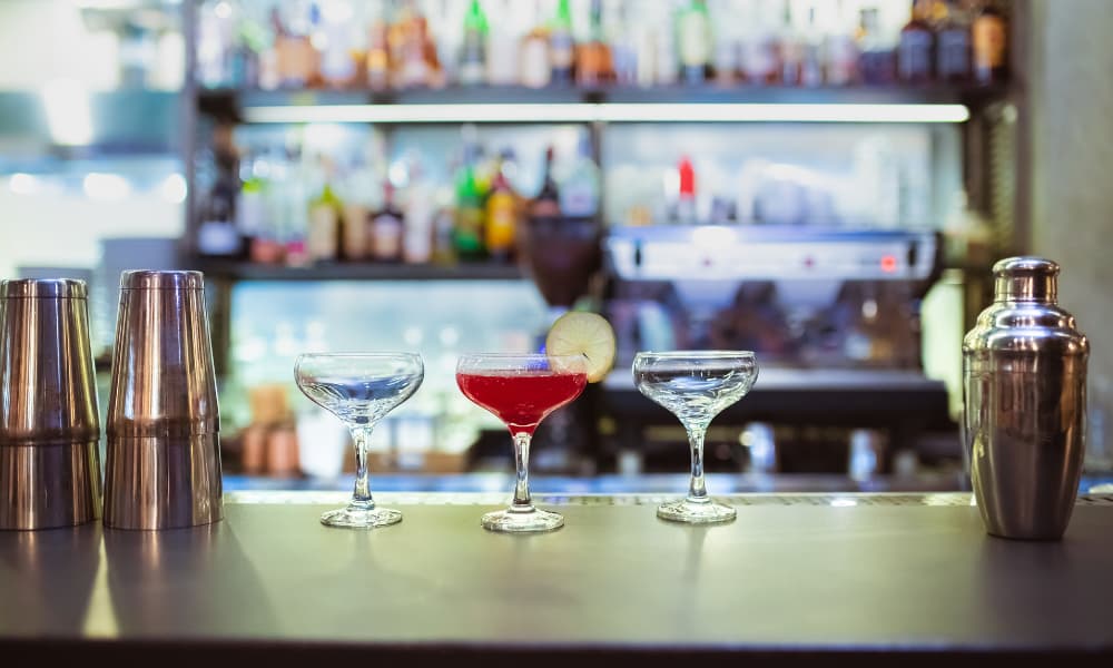 Restaurant bar with cocktails.